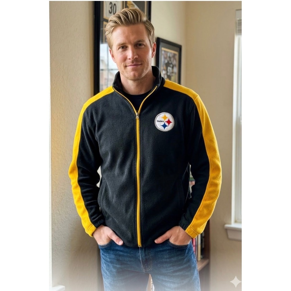 NFL Team Apparel Pittsburgh Steelers Fleece Jacket Mens Large Black Gold Zip
